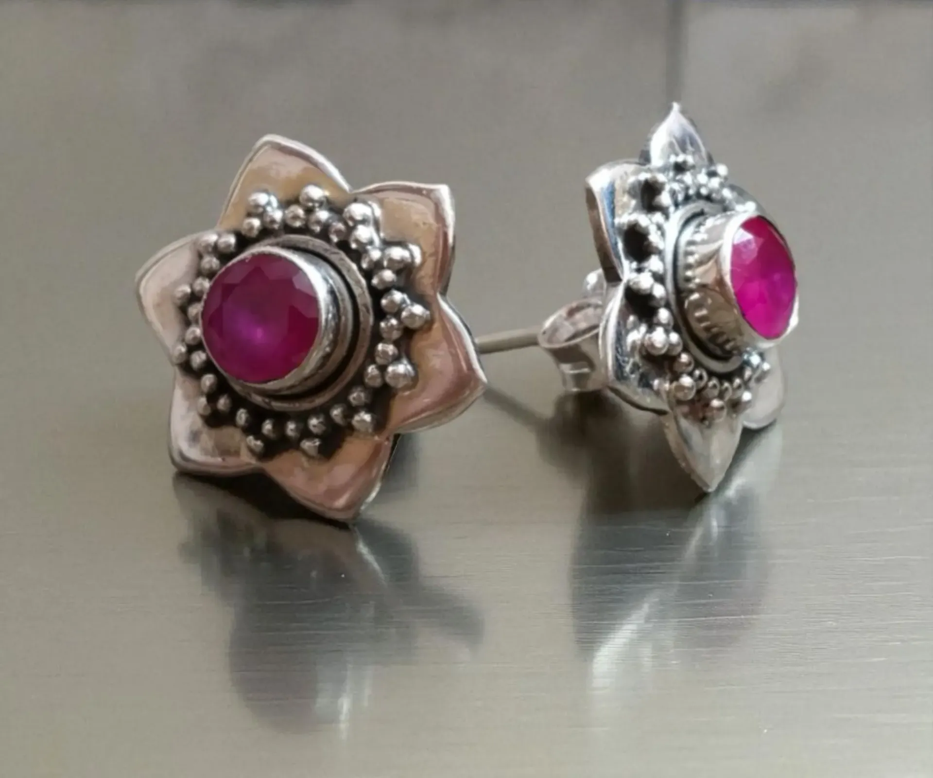 Ruby Pink Cut stones Studs