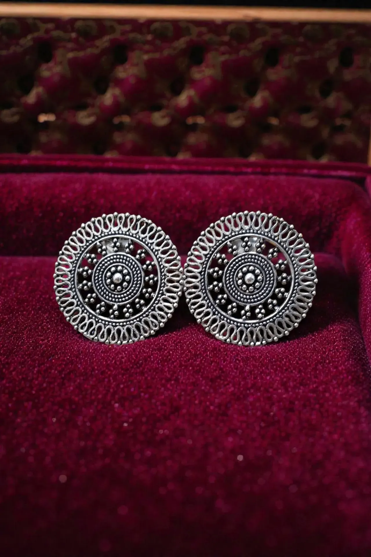 Boho Mandala Silver Studs