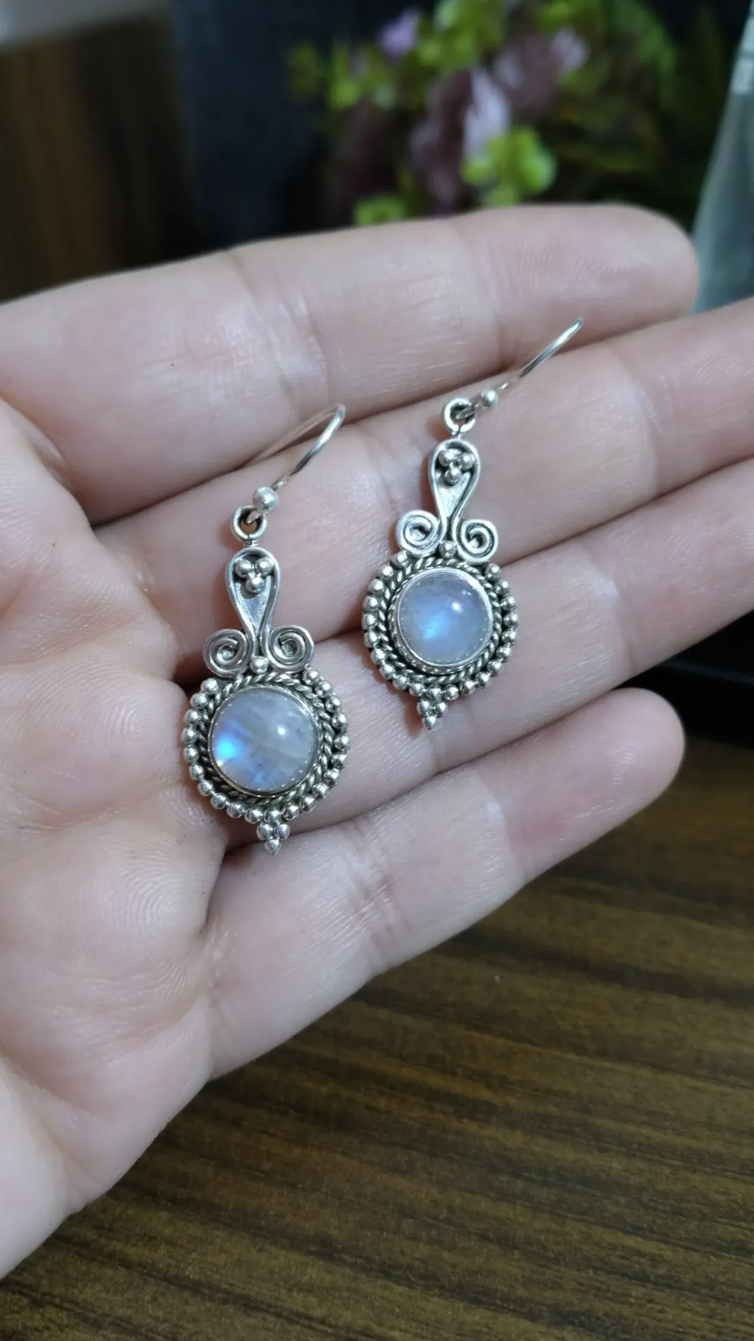 Moonstone Vintage Filigree Drop Earrings