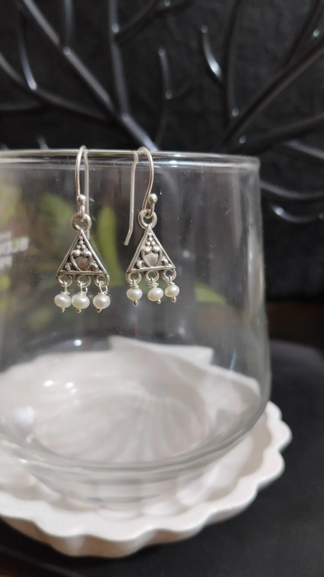 Pearl Whisper triangle drop earrings